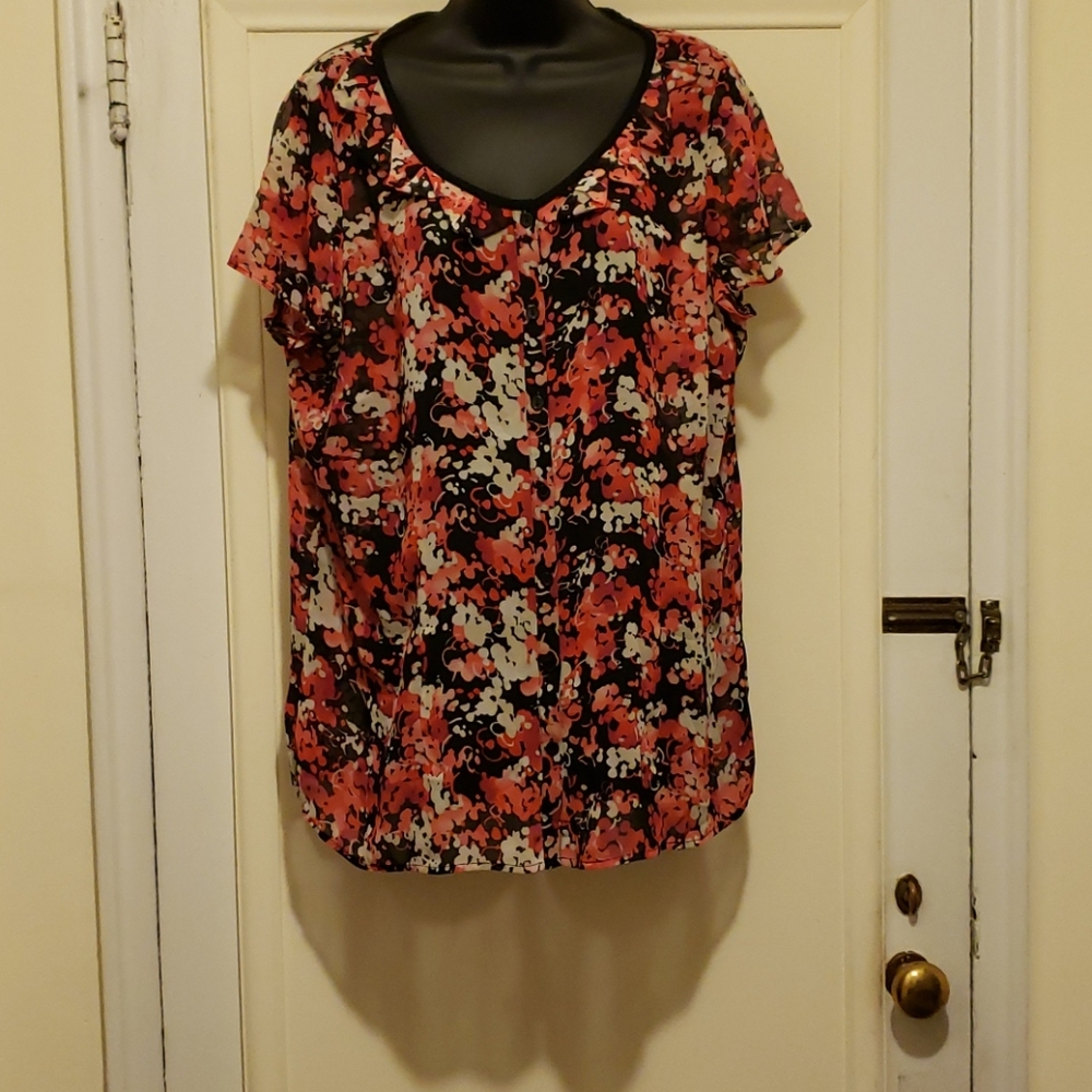 east5th Black/Orange/Pink/Tan/White blouse